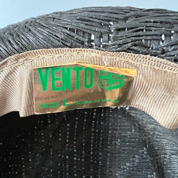 VENTO USA Classic Porkpie Black Straw Hat  |  Vintage 1950's | Sz L - Picture 7 of 9